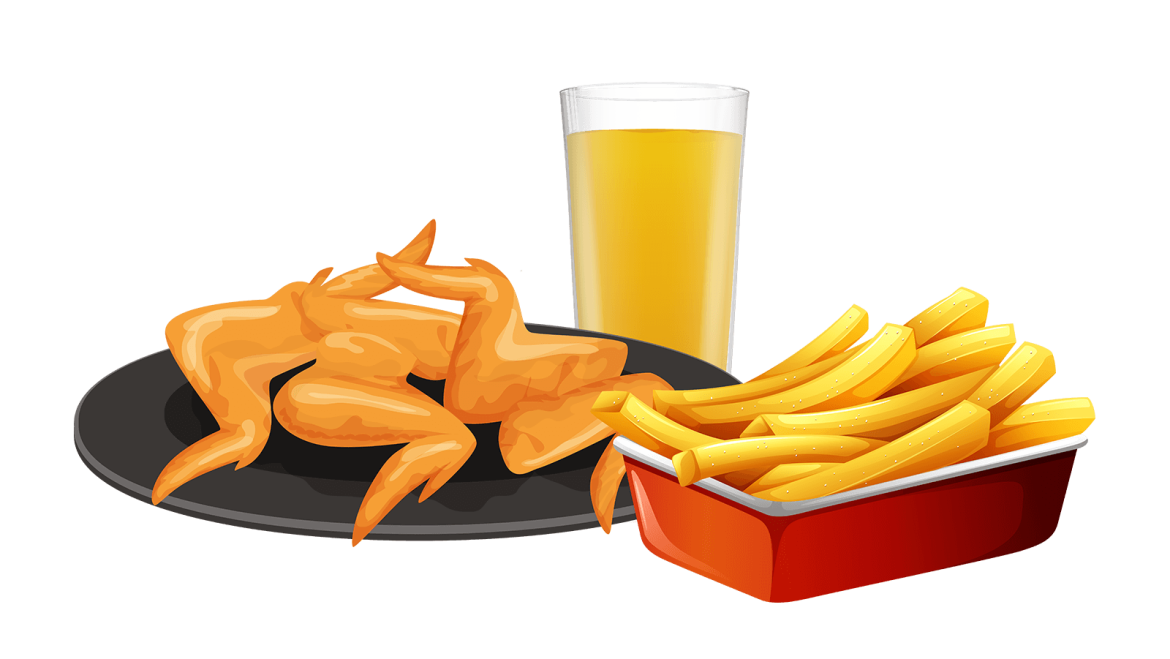 Breaded Chicken Wings + Juice + French Fries.
